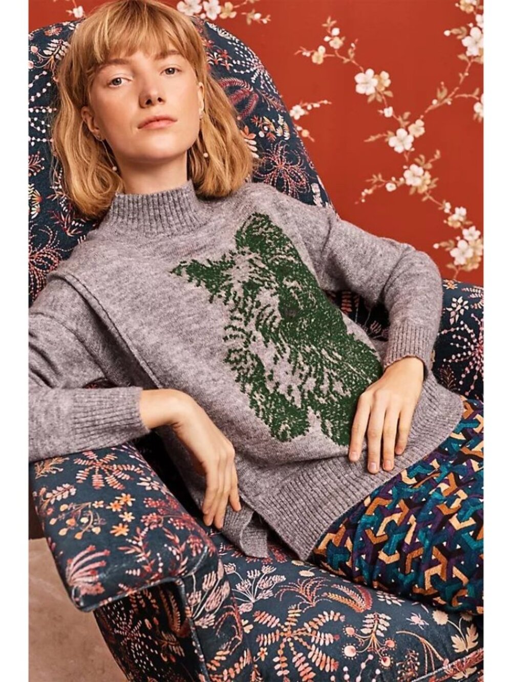 Anthropologie Moth Turtleneck Puppy Pullover Sweater in Grey size Medium - Picture 9 of 9